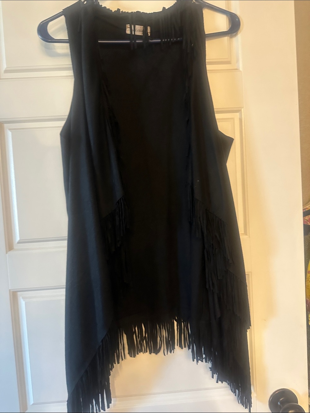 Black Fringe Sleeveless Cardigan Vest -